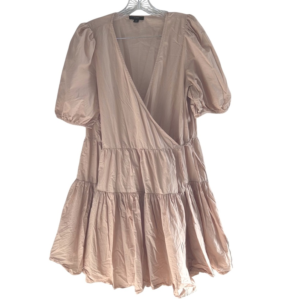 J. Crew Light Brown Puff Sleeve Tiered Midi Wrap Dress Size Medium Summer boho
